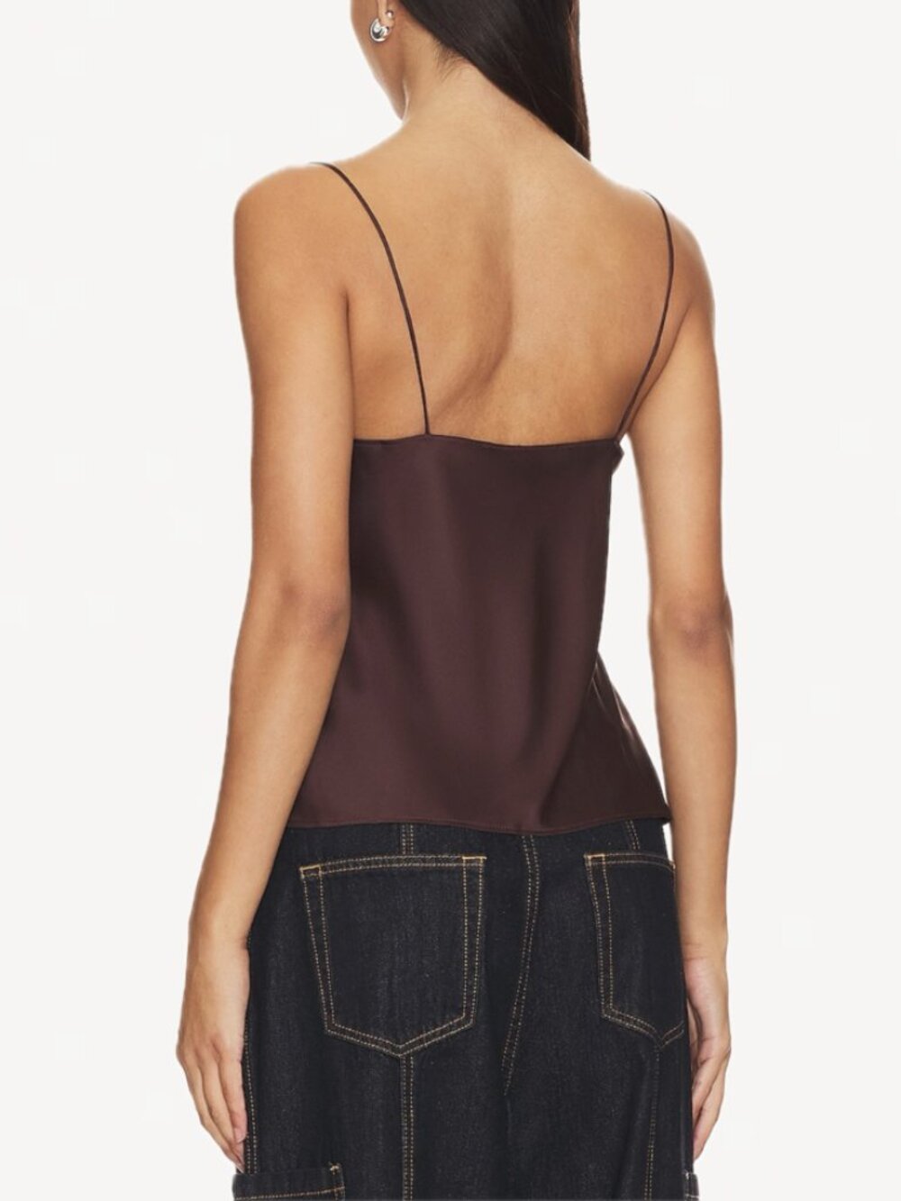 LIONESS Mariah Satin-Feel Asymmetric Cut-Out Tie-Front Cami Top (Garnet Brown) - Picture 5 of 16